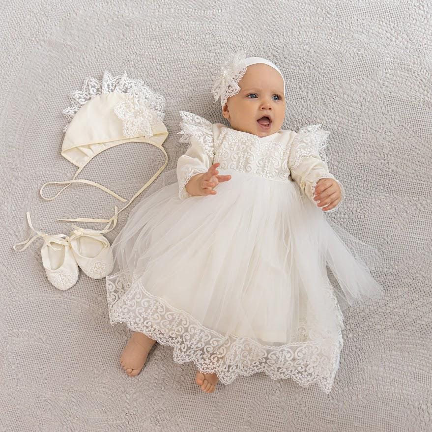 linen baptism dress Handmade Ivory Baby Girl Christening Set – 5‑Piece Set Size:XL USA Designed with love and trend_mesh A Boho Dress with