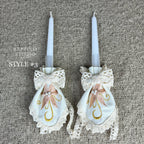 Handmade White Christening Candle Set – Elegant Lace & Silver Embroidery