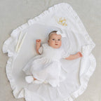 Muslin Baptism Set for Baby Girl – Dress, Blanket (80x80 cm), Booties, Headband & Candles – Personalized Christening Outfit