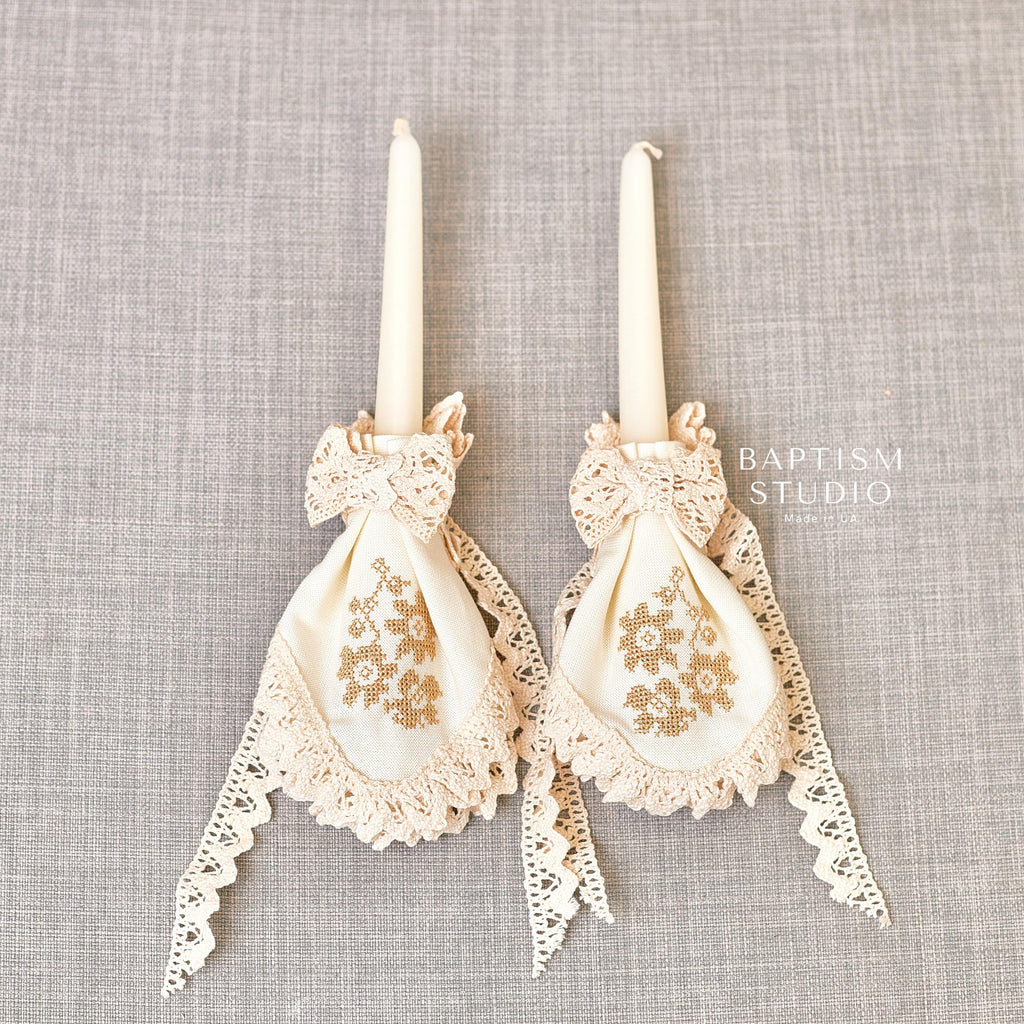 Christening Candle Set for Baby • Lace Baptism Candles • Handmade Orthodox Catholic Ceremony Candles