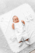 Linen Baby Boy Christening Set – Baptism Clothes with Blanket, Candle Covers & Accessories for Newborn Boy