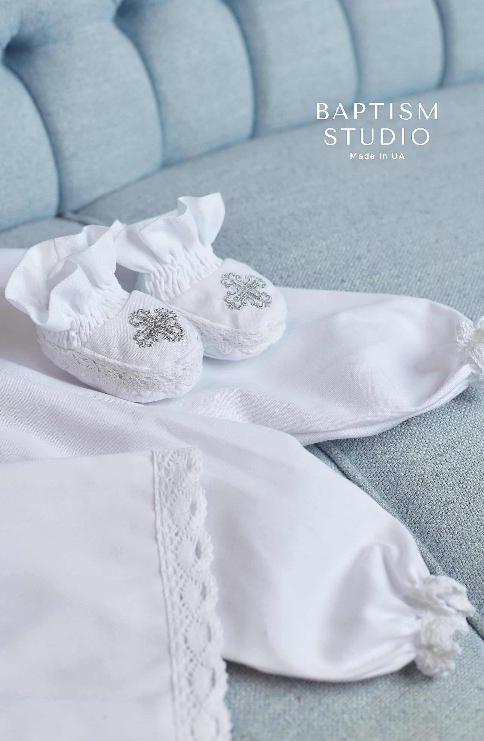 Baby Boy Christening Outfit – 4 Piece Baptism Set with Cross Embroidery