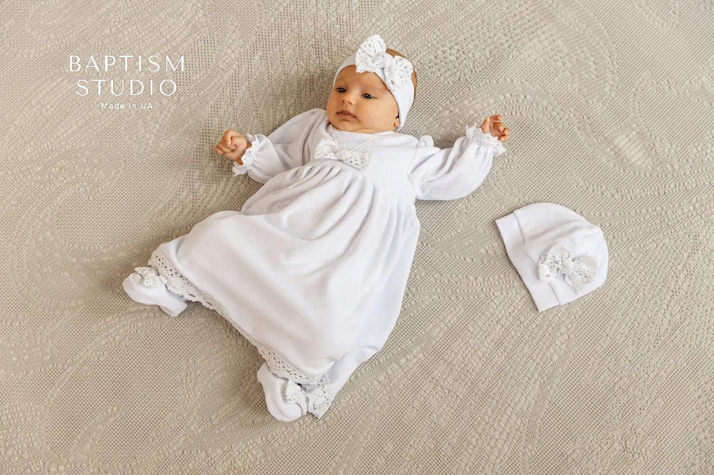 Luxury Baby Baptism Dress  Set – White Baby Girl Christening Gown with Lace – Newborn Baptism Outfit