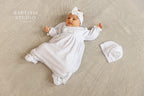 Luxury Baby Baptism Dress  Set – White Baby Girl Christening Gown with Lace – Newborn Baptism Outfit
