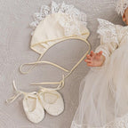 Luxury Linen Christening Outfit – Ivory Baptism Set for Baby Girl - Outfit & Blanket, mini pillow, candles