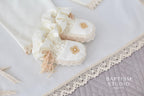 Handmade Ivory Linen Baptism Set – 6-Piece Baby Outfit with Blanket, Booties & Candles