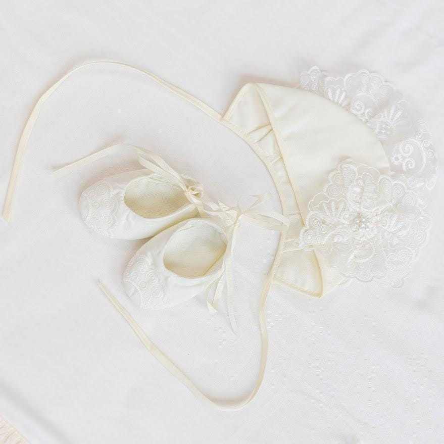 Luxury Christening Set for Baby Girl — Personalized Baptism Blanket, Linen Dress + Free Godmother Shawl