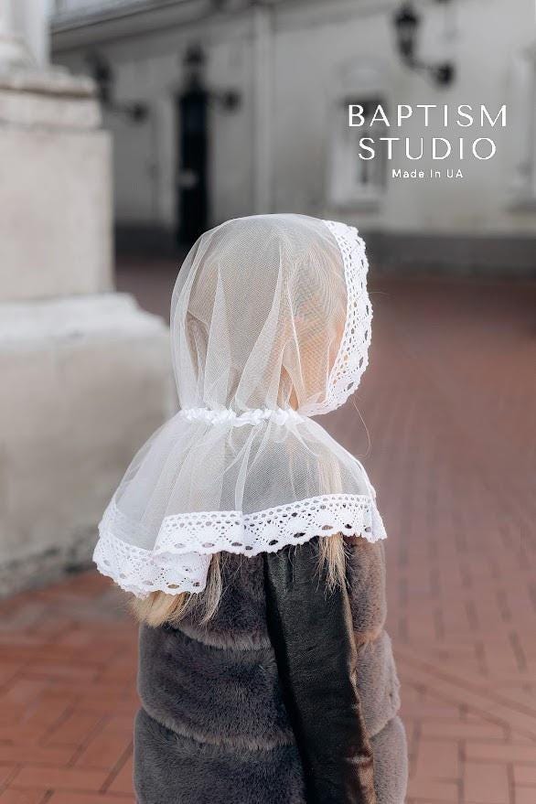 White Lace Baptism Scarf for Girls – Child Church Veil | Orthodox Head Covering