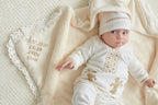 Luxury Christening Set – Personalized Linen & Fleece Blanket with Velour Outfit