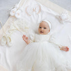 Luxury Christening Set for Baby Girl — Personalized Baptism Blanket, Linen Dress + Free Godmother Shawl