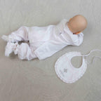White Linen Baby Baptism Outfit with Bib | Christening Set