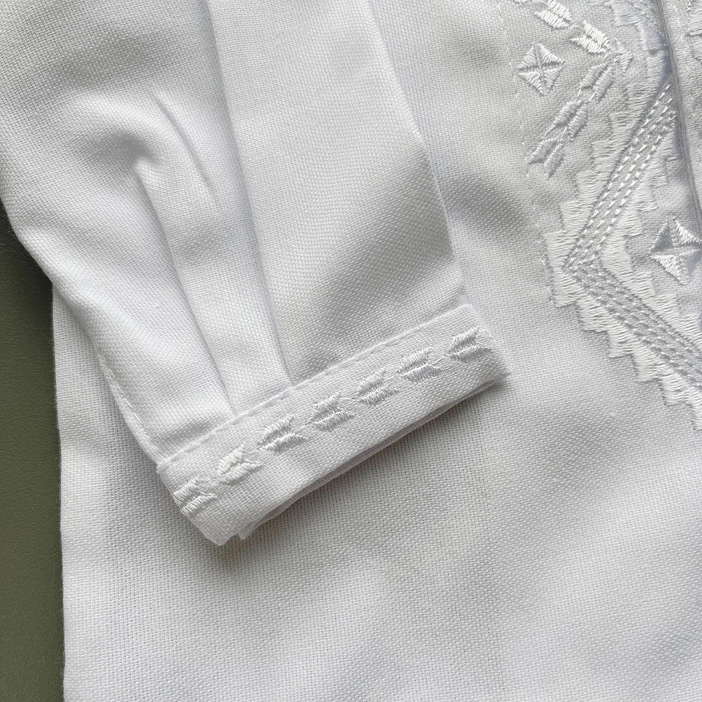 Linen Baby Baptism Outfit | White Christening Set | Embroidered Newborn Clothes | Unisex Dedication Gift | 4-Piece Baby Set