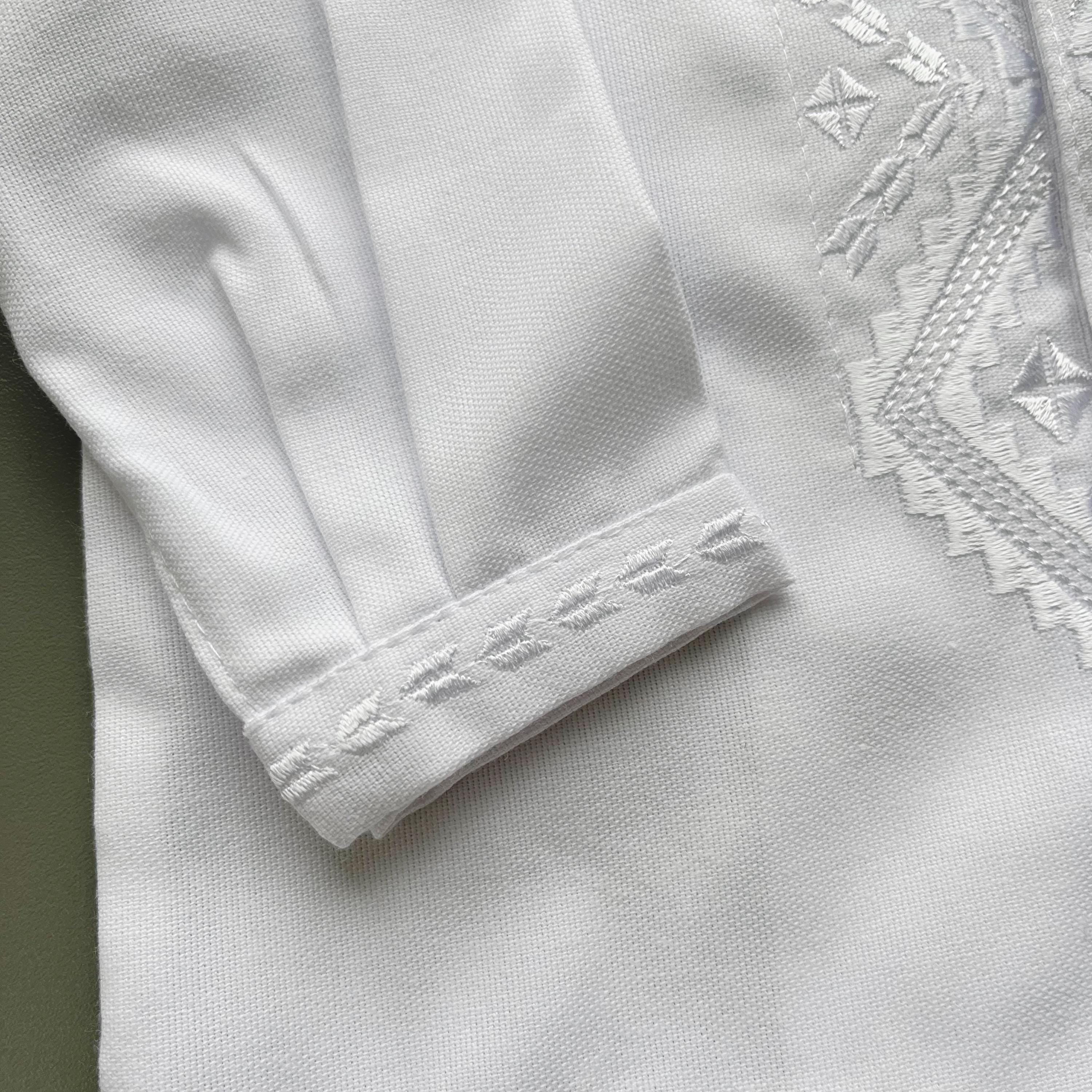 Linen Baby Baptism Outfit | White Christening Set | Embroidered Newborn Clothes | Unisex Dedication Gift | 4-Piece Baby Set