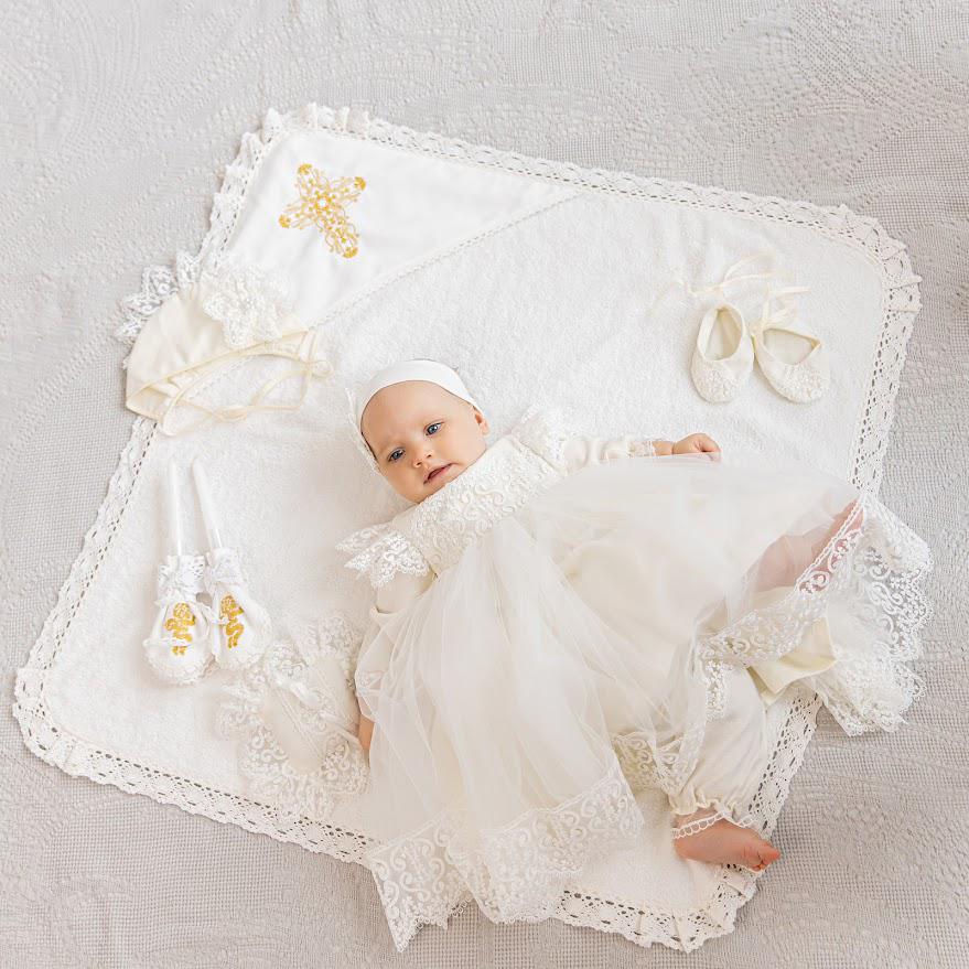 Luxury Linen Christening Outfit – Ivory Baptism Set for Baby Girl - Outfit & Blanket, mini pillow, candles