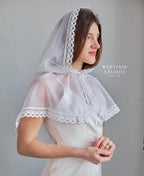 White Baptism Palantine with Lace | Chiffon Head Covering | Ships from USA