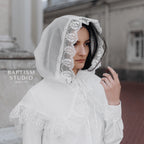 Elegant Lace Head Covering – Orthodox Baptism Veil for Women