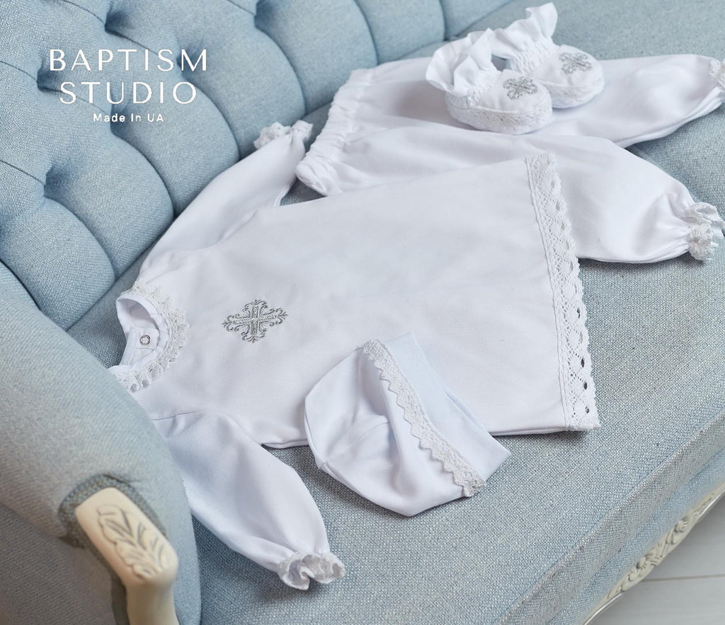 Baby Boy Christening Outfit – 4 Piece Baptism Set with Cross Embroidery