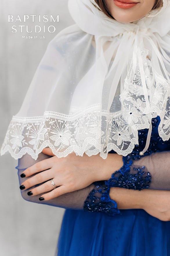 White Lace Head Covering – Orthodox Baptism Veil for Women