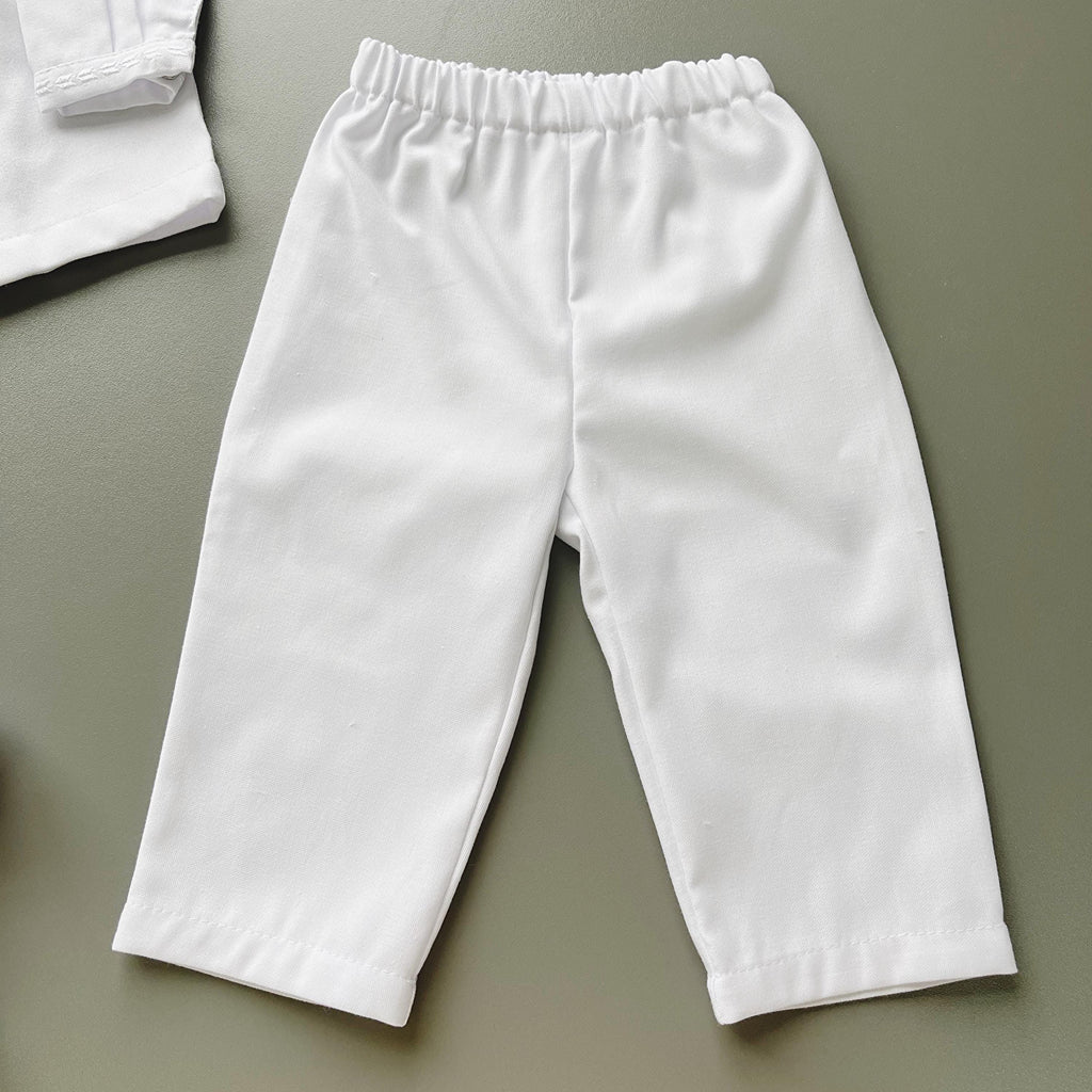 Linen Baby Baptism Outfit | White Christening Set | Embroidered Newborn Clothes | Unisex Dedication Gift | 4-Piece Baby Set