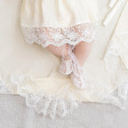 Ivory Muslin Summer Baptism Set for Baby Girl with Luxurious Lace