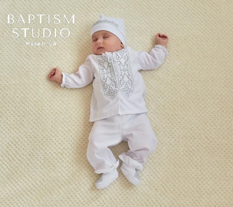 Linen baptism outfit for baby boy – 4-piece set