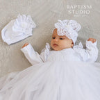 Baby Girl Christening Outfit – Velvet Baptism Set with Dress, Pants, Headband, Booties & Hat