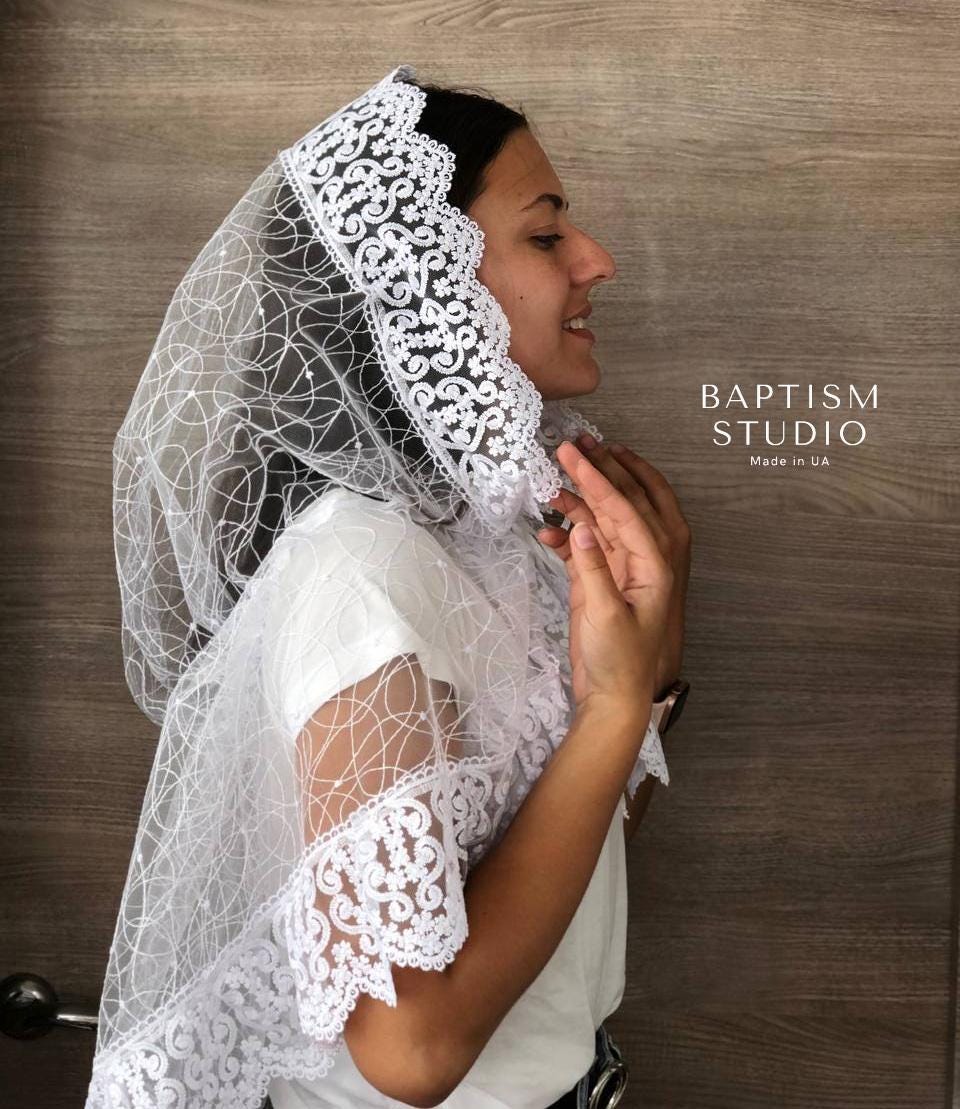Handmade Ukrainian infinity veil for church worship
