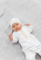 Baptism outfit boy, Linen Baby Outfit – 4-Piece Embroidered Set for Special Occasions (Shirt, Pants, Booties, Hat)