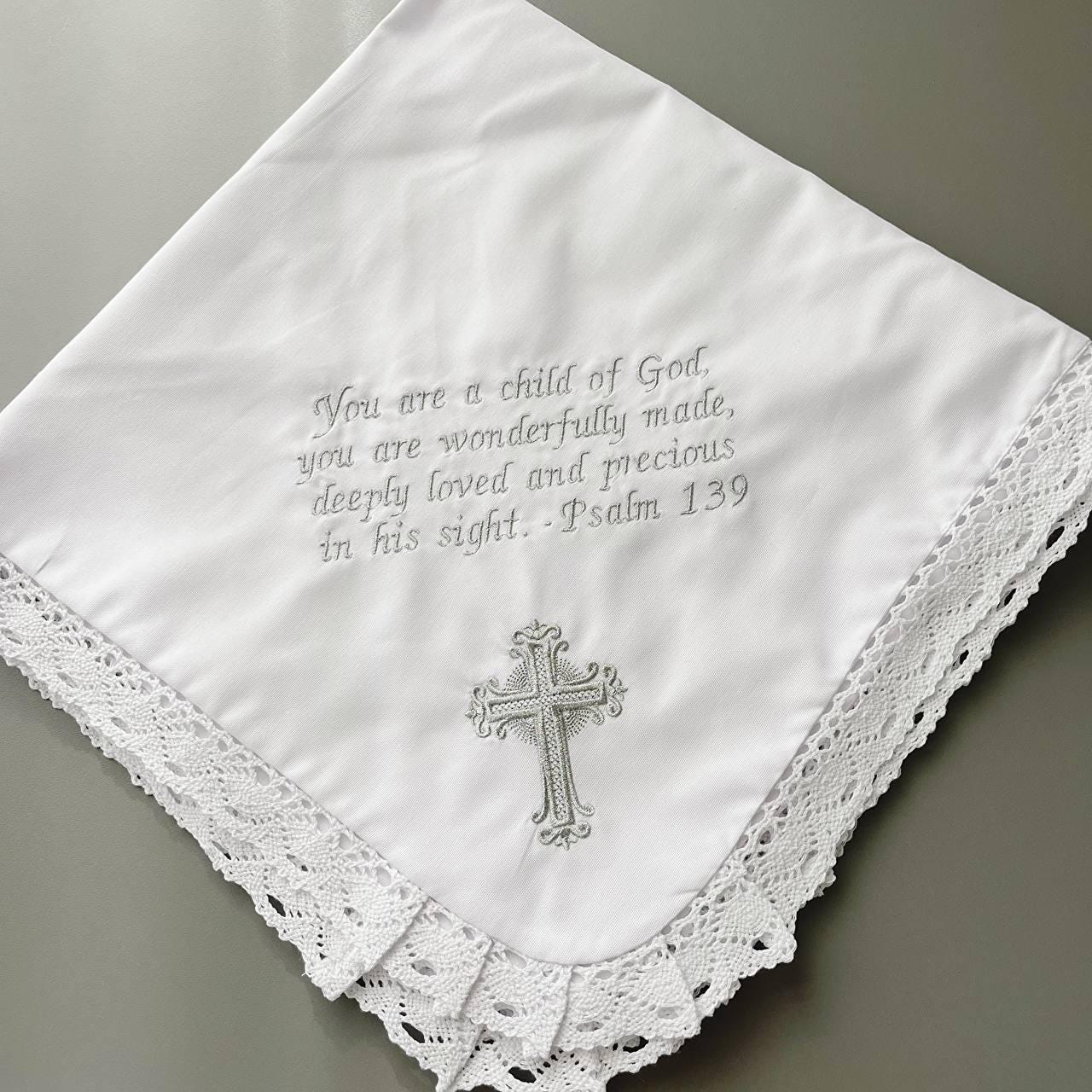 Personalized Linen Christening Set – Custom Embroidered Baptism Outfit & Blanket