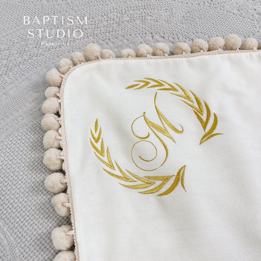 Personalized Baptism Blanket with Angel Wings and Initial – Soft Minky Christening Towel with Gold Embroidery
