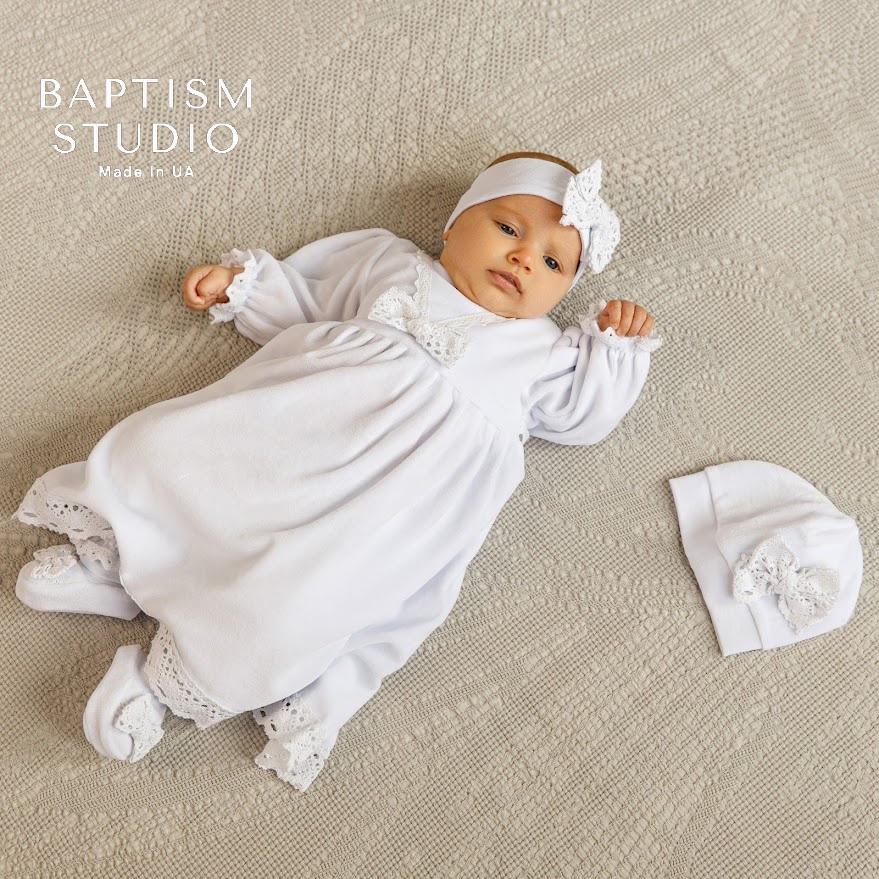 Luxury Baby Baptism Dress  Set – White Baby Girl Christening Gown with Lace – Newborn Baptism Outfit