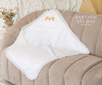 Baptism towel with hood for baby – soft cotton, lace trim