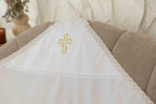 Orthodox Baptism Blanket with Hood – White Linen, Embroidered Cross and Dove, Christening Gift for Baby