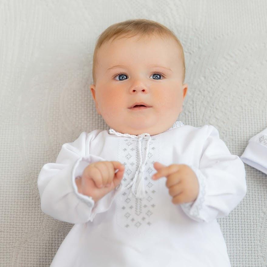 Baby Boy Baptism Outfit – White Linen Christening Set with Shirt, Pants, Booties & Hat