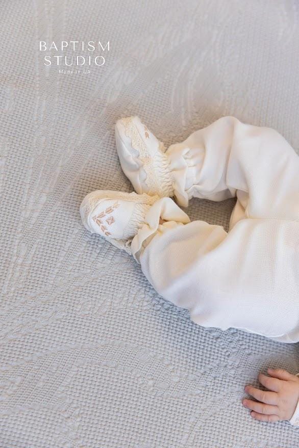 Boys' Baptism Outfit  – Ivory with Beige Embroidery (Shirt, Pants, Booties, Hat), Christening Gown BoyBoys Baptism Gown
