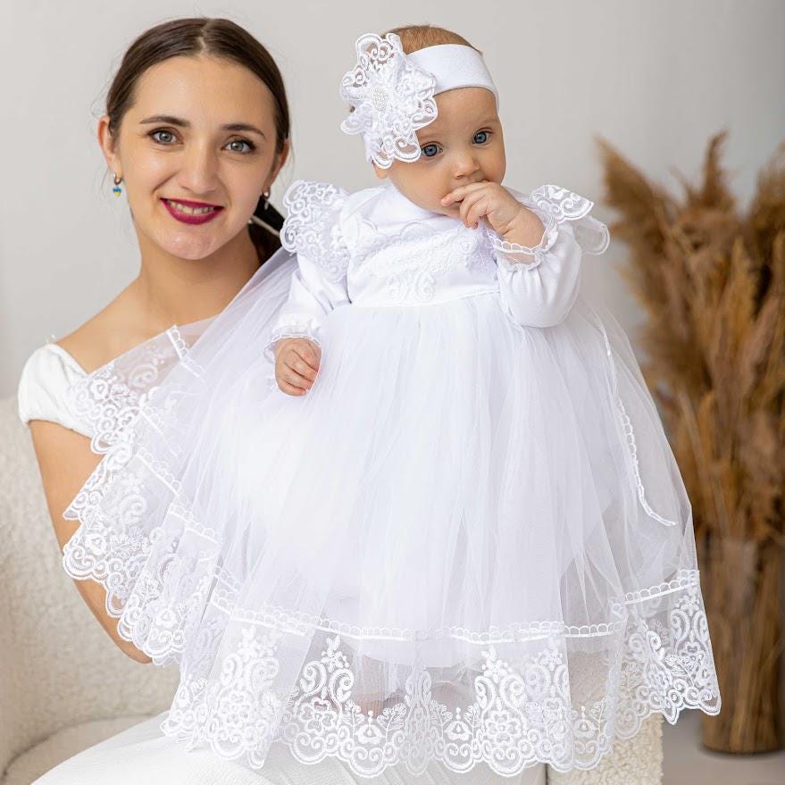 Newborn girl christening outfit – elegant white baptism dress