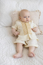Ivory Muslin Summer Baptism Outfit for Baby Boy