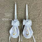 Handmade White Christening Candle Set – Elegant Lace & Silver Embroidery