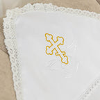 Orthodox Baptism Blanket with Hood – White Linen, Embroidered Cross and Dove, Christening Gift for Baby
