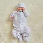 Linen Baby Boy Baptism Outfit – Ukrainian Christening Set with Silver Embroidery (4 pcs)