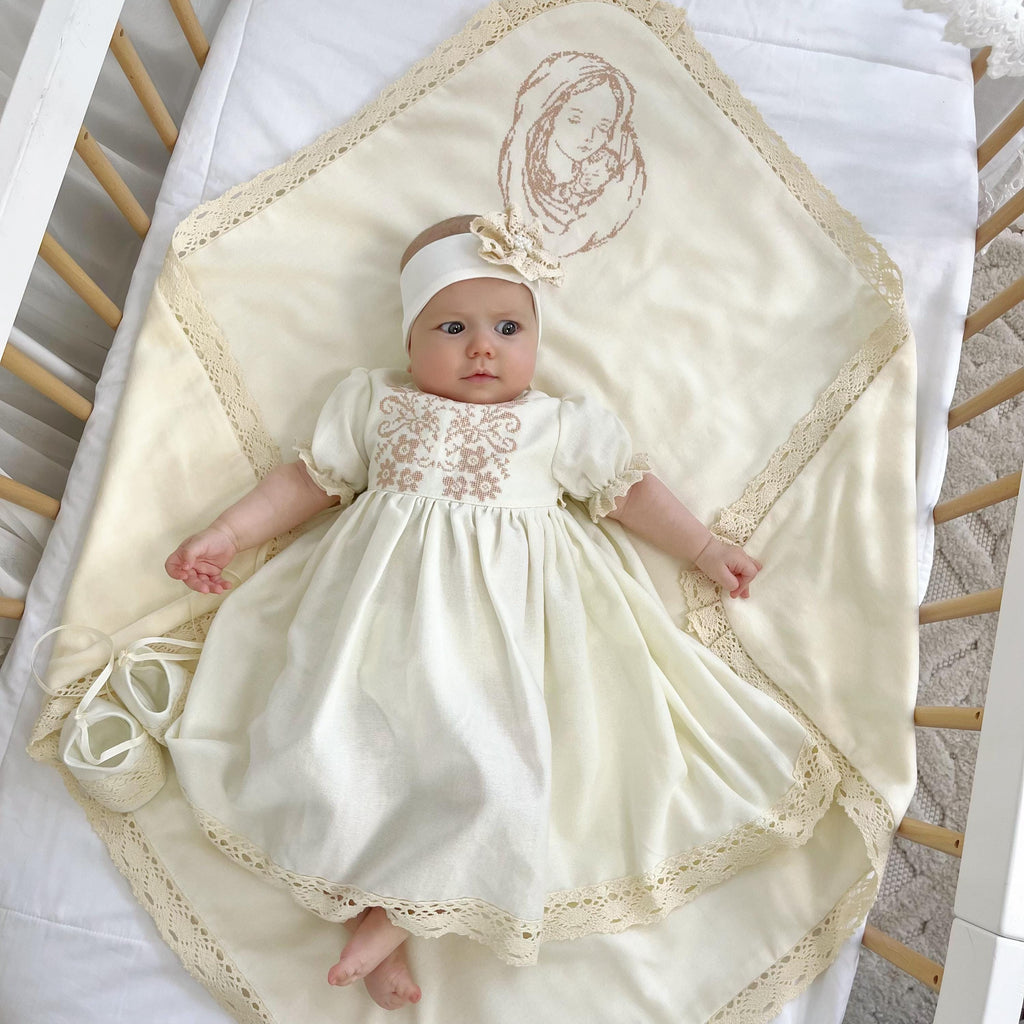 Complete Baptism Set for Baby Girl  – Linen & Velour