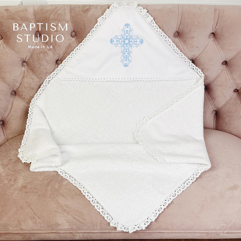 Christening Towel with Hood – Soft Cotton Baptism Blanket, Absorbent Terry Cloth, Personalized Baby Baptism Gift