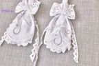 Handmade White Christening Candle Set – Elegant Lace & Silver Embroidery