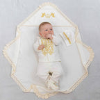 Handmade christening set with embroidered blanket