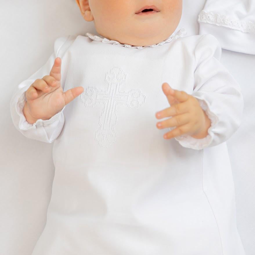 Baby Christening Set – Linen Baptism Outfit with Gown, Pants, Blanket, Bonnet & Booties | Natural White