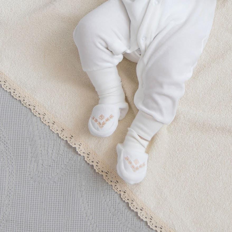 Luxury Baby Christening Set – Velour Romper & Hat + Hooded Baptism Towel