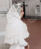 Traditional lace church palantine for women, white prayer shawl for church and religious ceremonies