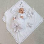 Baptism outfit for baby boy – embroidered shirt, trousers, hat and booties