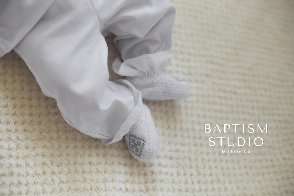 Baby Boy Linen Christening Outfit – 4-Piece Baptism Set (Shirt, Pants, Hat & Booties)