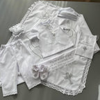 Personalized Linen Christening Set – Custom Embroidered Baptism Outfit & Blanket